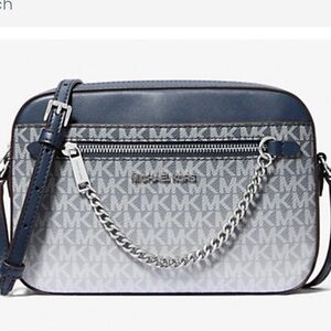 Michael Kors Ombré Navy Signature Logo Large Jet Set Crossbody Bag NWT💙